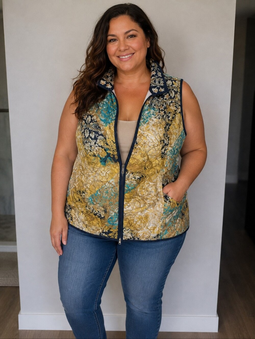 Chico's Multicolor Floral Quilted Vest